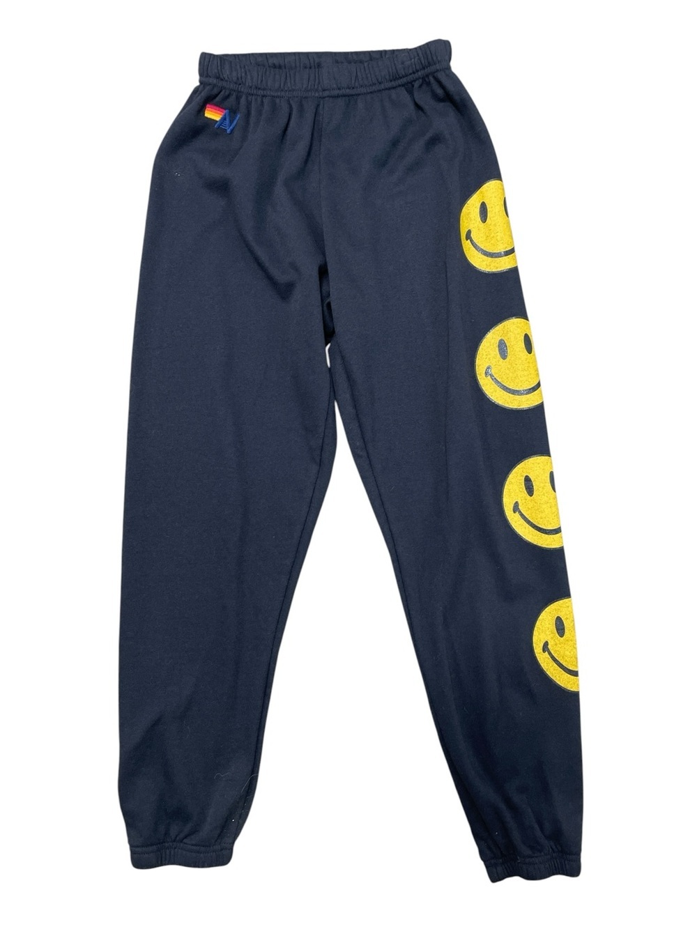 Aviator Nation Black Sweatpants Yellow Smiley Faces Size XS Extra Small